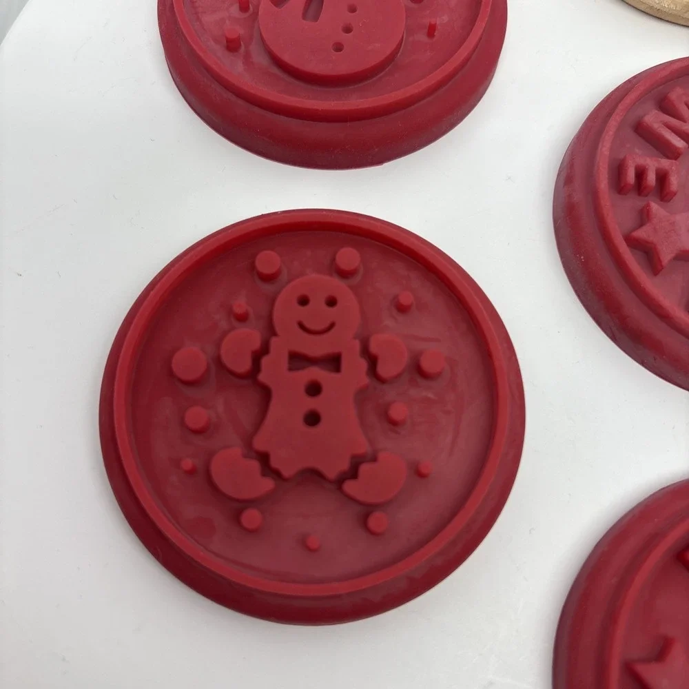 6 Wooden Rubber‎ Silicone Stamp Cookie Press Circle Holiday Home Made Christmas